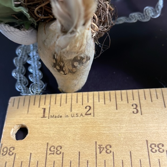 Vintage Bird Ornament Shell Hanging by Silver Ric Rack - Picture 8 of 8